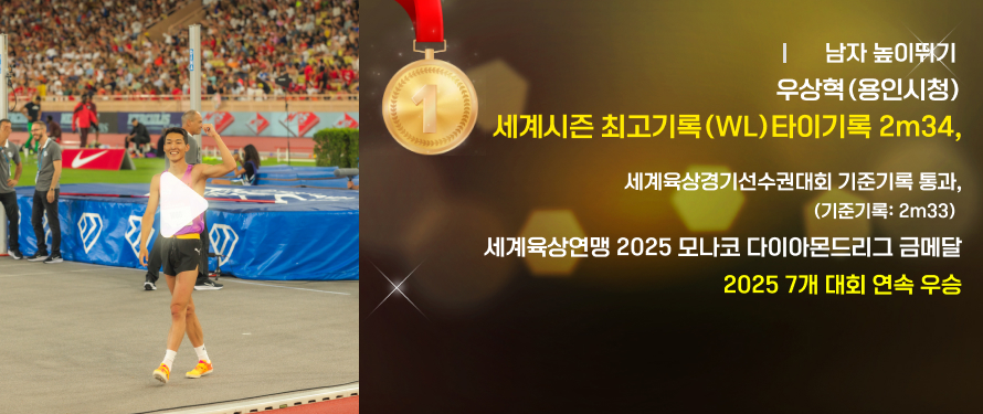 우상혁(용인시청) 세계시즌 최고기록(WL)타이기록 2m34,