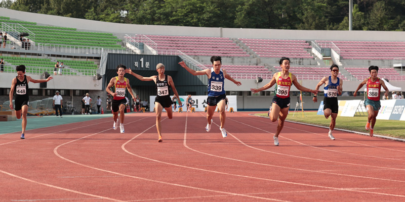 남고부 100m 우승 이민준(395)